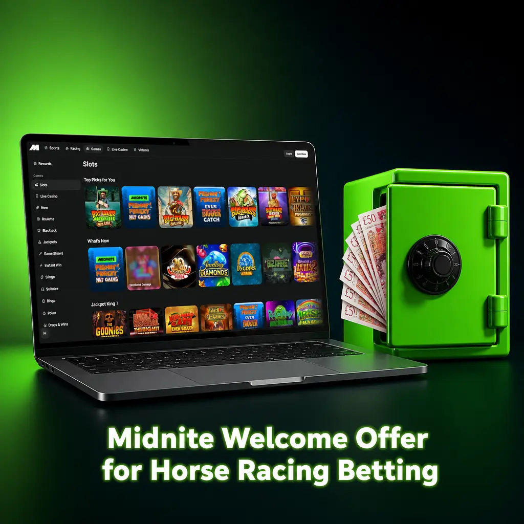 Midnite welcome offer: Bet £10 Get £30 Free Bets plus 100 Free Spins for new customers betting on horse racing
